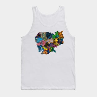 Spirograph Patterned Cambodia Provinces Map Tank Top